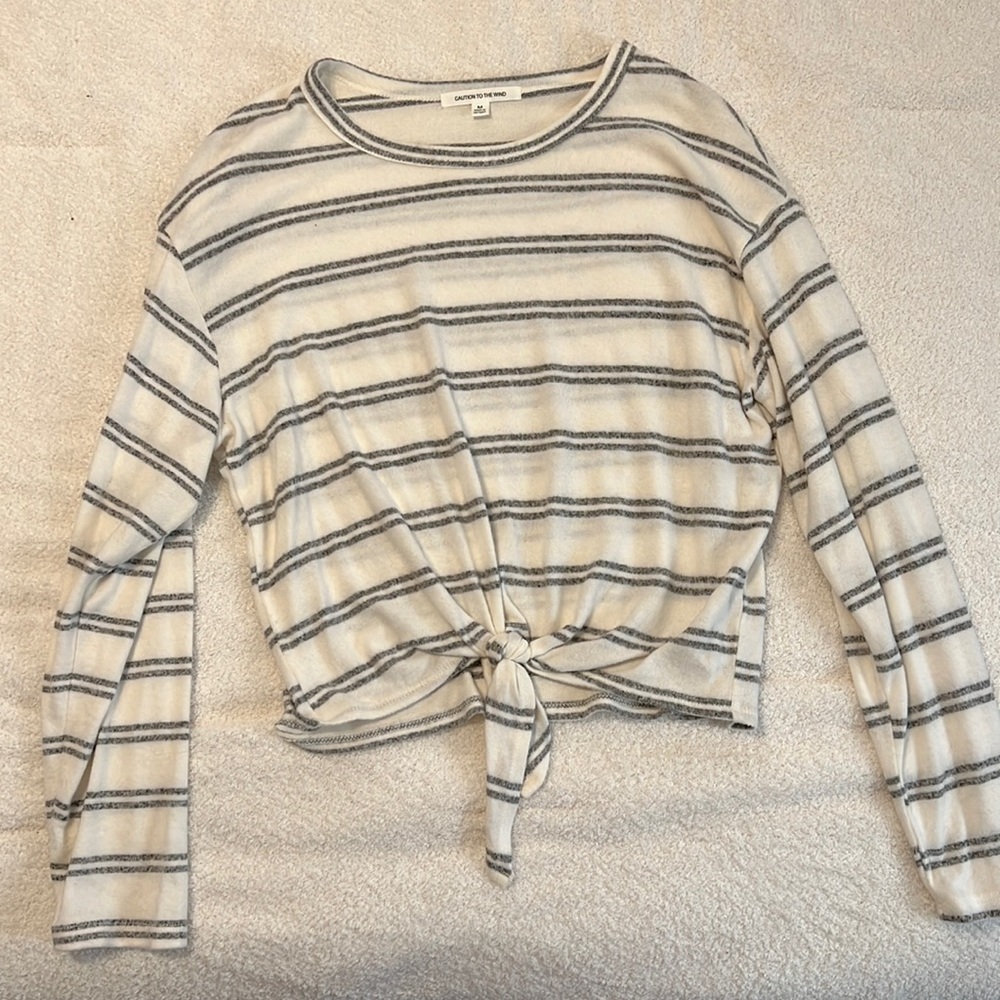 Caution to the Wind Striped Crop Sweater - Size Medium
